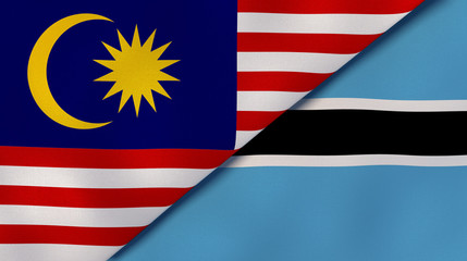 The flags of Malaysia and Botswana. News, reportage, business background. 3d illustration