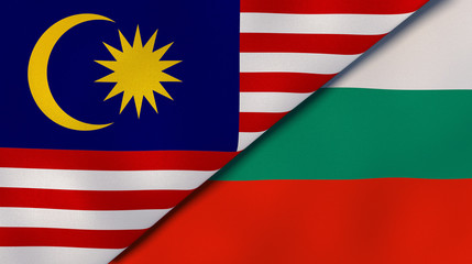 The flags of Malaysia and Bulgaria. News, reportage, business background. 3d illustration