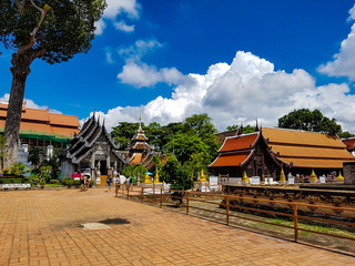 Fototapeta na wymiar Inside yard wat chedi luang temple stone Chiang Mai floor Thailand