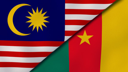 The flags of Malaysia and Cameroon. News, reportage, business background. 3d illustration