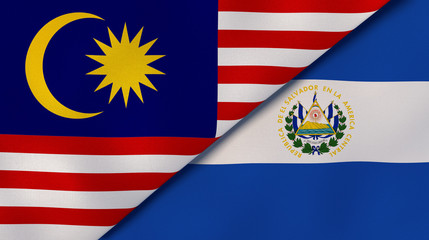 The flags of Malaysia and El Salvador. News, reportage, business background. 3d illustration
