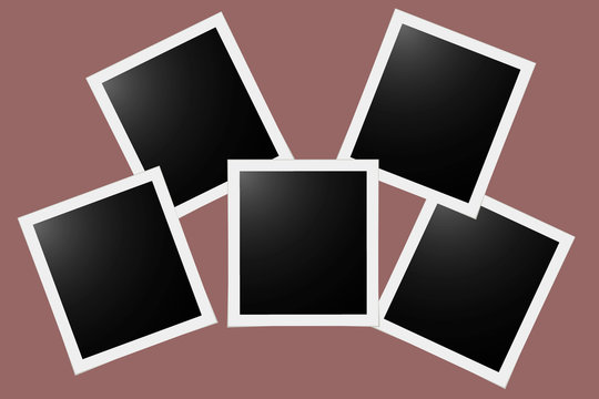 Retro five photo cards on a burgundy background. Vector illustration.