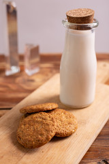 Breakfast with milk and wholemeal cereal biscuits. Ideas for healthy snack and breakfast.