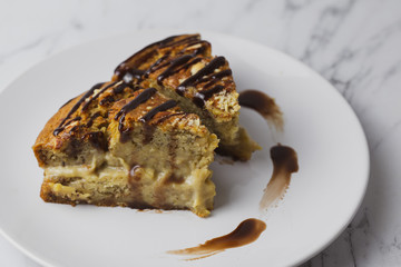 banana cake with coconut shavings