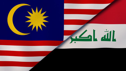 The flags of Malaysia and Iraq. News, reportage, business background. 3d illustration