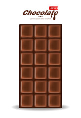 Chocolate realistic, delicious dessert, dark cacao, white background vector
