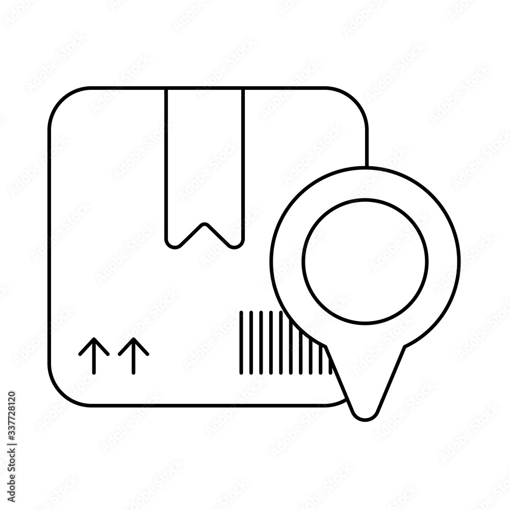 Sticker cardboard box with pointer of place , line style icon