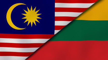 The flags of Malaysia and Lithuania. News, reportage, business background. 3d illustration