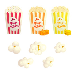 Popcorn with different flavours flat vector illustration set