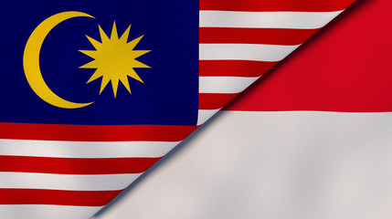 The flags of Malaysia and Monaco. News, reportage, business background. 3d illustration