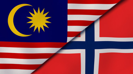 Obraz premium The flags of Malaysia and Norway. News, reportage, business background. 3d illustration