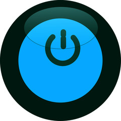 A blue button with reflections and color gradients. Power icon. Switch symbol.
