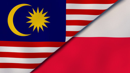 The flags of Malaysia and Poland. News, reportage, business background. 3d illustration