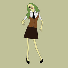 Vector illustration of young zombie school girl character design
