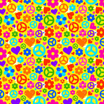 Hippie background. Colorful seamless pattern, vector illustration