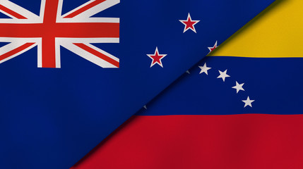 The flags of New Zealand and Venezuela. News, reportage, business background. 3d illustration