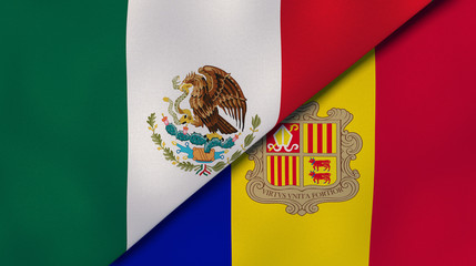 The flags of Mexico and Andorra. News, reportage, business background. 3d illustration