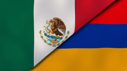 The flags of Mexico and Armenia. News, reportage, business background. 3d illustration