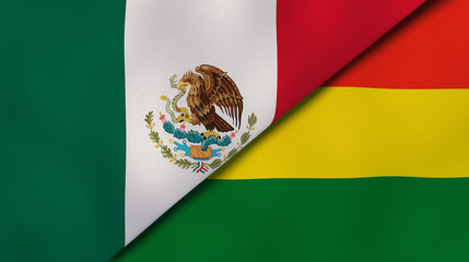 The flags of Mexico and Bolivia. News, reportage, business background. 3d illustration