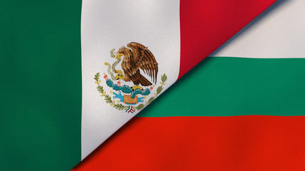 The flags of Mexico and Bulgaria. News, reportage, business background. 3d illustration