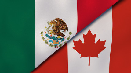 The flags of Mexico and Canada. News, reportage, business background. 3d illustration