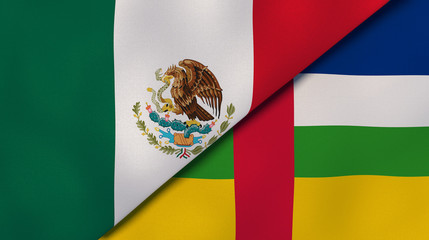 The flags of Mexico and Central African Republic. News, reportage, business background. 3d illustration