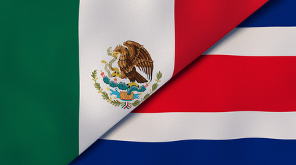 The flags of Mexico and Costa Rica. News, reportage, business background. 3d illustration