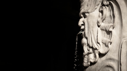 Close up of a fountain in Florence, Tuscany, Italy with black copy space