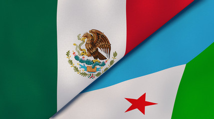 The flags of Mexico and Djibouti. News, reportage, business background. 3d illustration