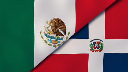 The flags of Mexico and Dominican Republic. News, reportage, business background. 3d illustration