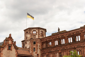 Castle of Heidelberg. Tower with flag.