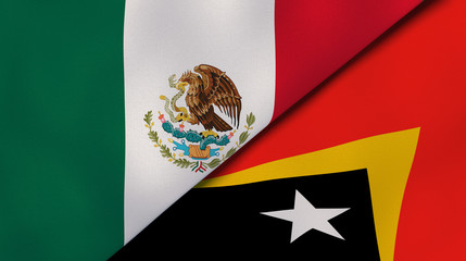 The flags of Mexico and East Timor. News, reportage, business background. 3d illustration