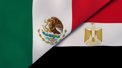 The flags of Mexico and Egypt. News, reportage, business background. 3d illustration