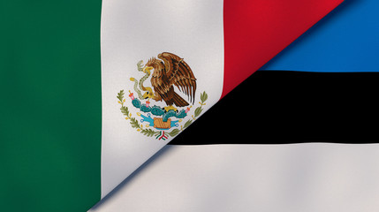 The flags of Mexico and Estonia. News, reportage, business background. 3d illustration