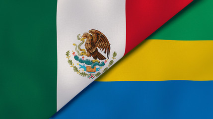 The flags of Mexico and Gabon. News, reportage, business background. 3d illustration
