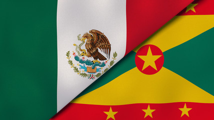 The flags of Mexico and Grenada. News, reportage, business background. 3d illustration