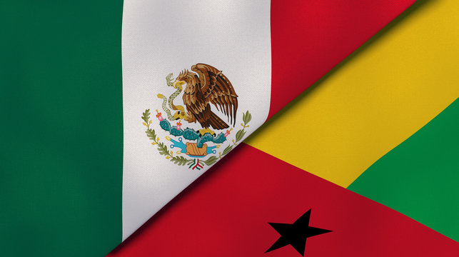 The flags of Mexico and Guinea Bissau. News, reportage, business background. 3d illustration