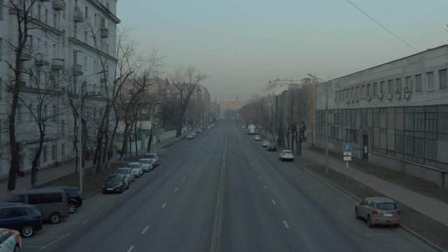 Aerial Drone Shot Of The Empty Moscow Street Pandemic, 19 Virus