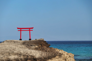 Shrine gate by beach