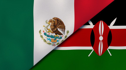 The flags of Mexico and Kenya. News, reportage, business background. 3d illustration