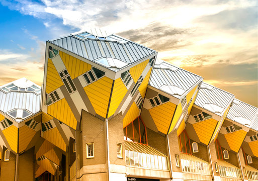 ROTTERDAM, NETHERLANDS : Cube houses or Kubuswoningen in Dutch are a set of innovative houses designed by architect Piet Blom and built in Rotterdam, the Netherlands