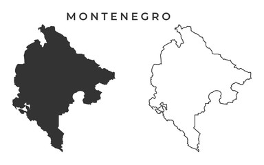 Montenegro Map Vector - Blank Map of Montenegro Black Silhouette and Outline Isolated on White