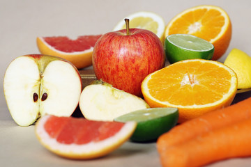 fresh fruits and vegetables lying down on the table