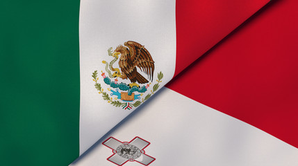 The flags of Mexico and Malta. News, reportage, business background. 3d illustration