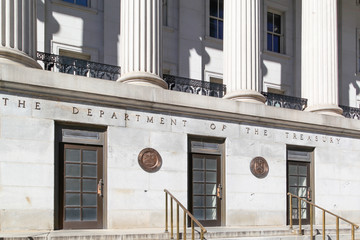 Washington D.C., USA - February 29, 2020: One of an entrance Bureau of Engraving and Printing in...