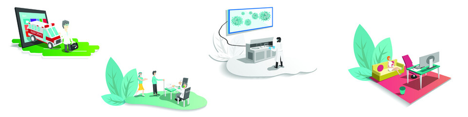 flat people working in hospital and work from home concept,after treatment successful,health care design,team work,can use template and banner,vector art and illustration,delivery,lab,lady icons