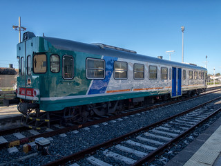Fototapeta na wymiar Passenger train on the railway. Railway transport.