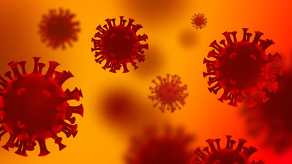 3D Coronavirus Background, 3D Render Covid-19 Background, 3D Model Coronavirus Background With Red Maroon Color