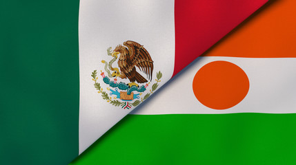 The flags of Mexico and Niger. News, reportage, business background. 3d illustration