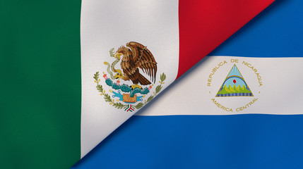 The flags of Mexico and Nicaragua. News, reportage, business background. 3d illustration
